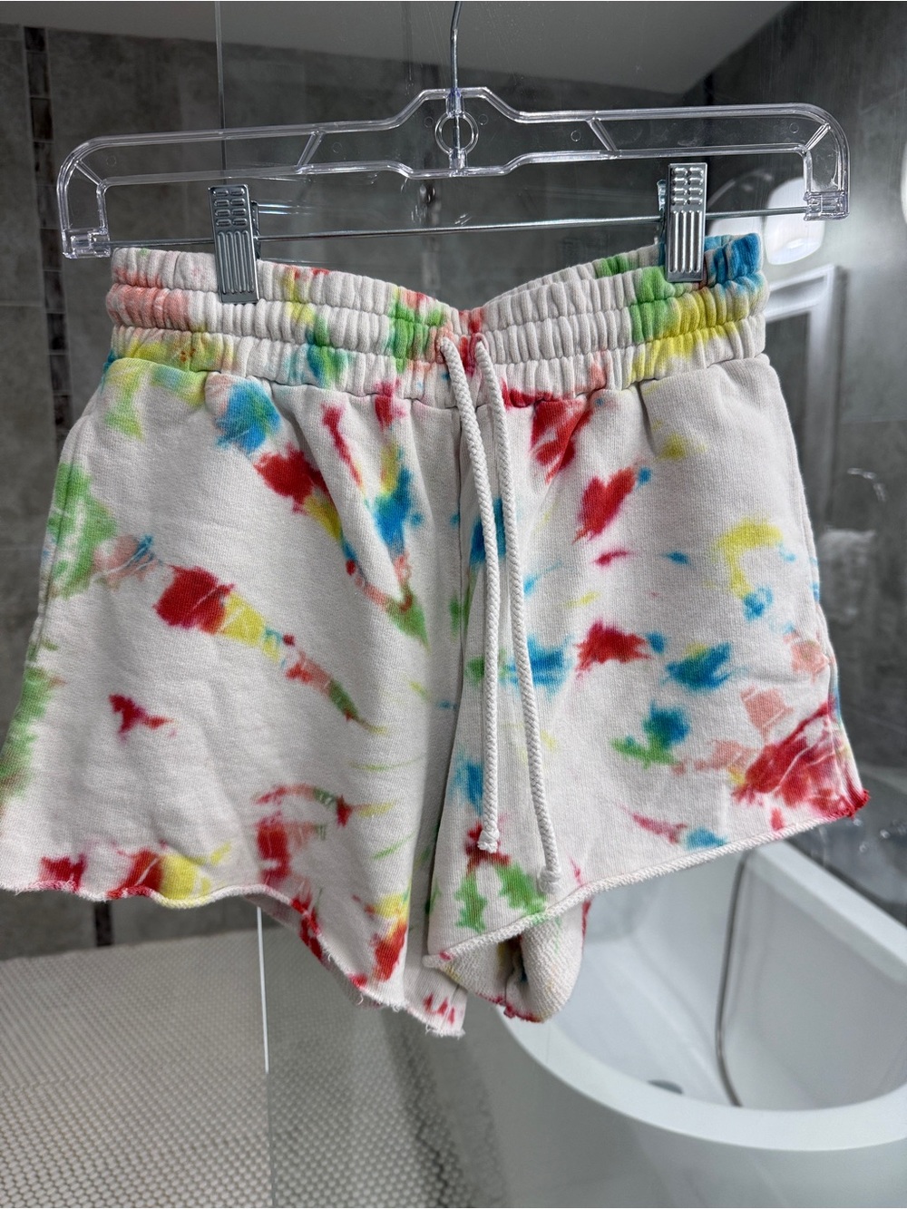 Wesley White Tie-Dye Athletic Lounge Shorts with Multicolor Splatters - S